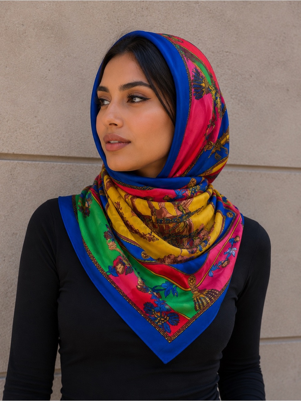 Othr Vibrant Colorblock Silk Scarf in Blue, Pink, Yellow & Green